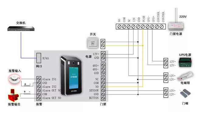 考勤门禁一体机连接电锁